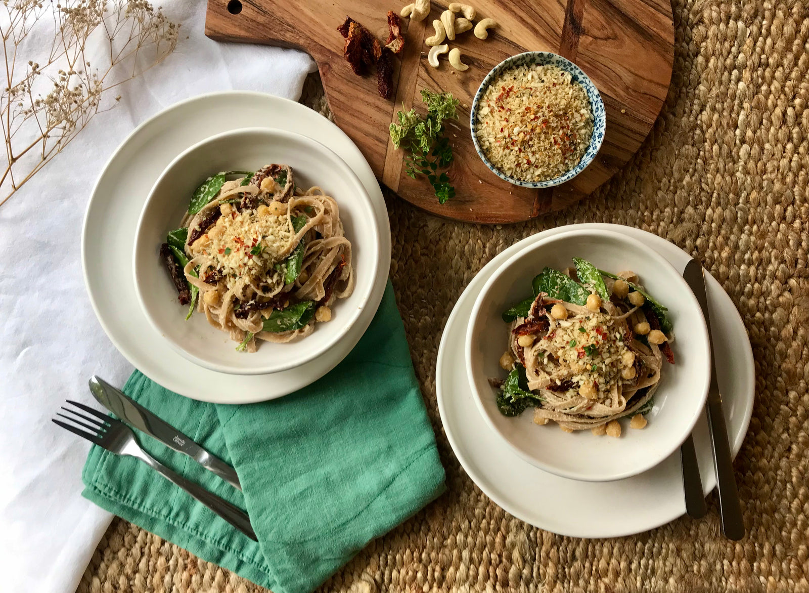 Creamy Pasta with Sun Dried Tomatoes & Chickpeas