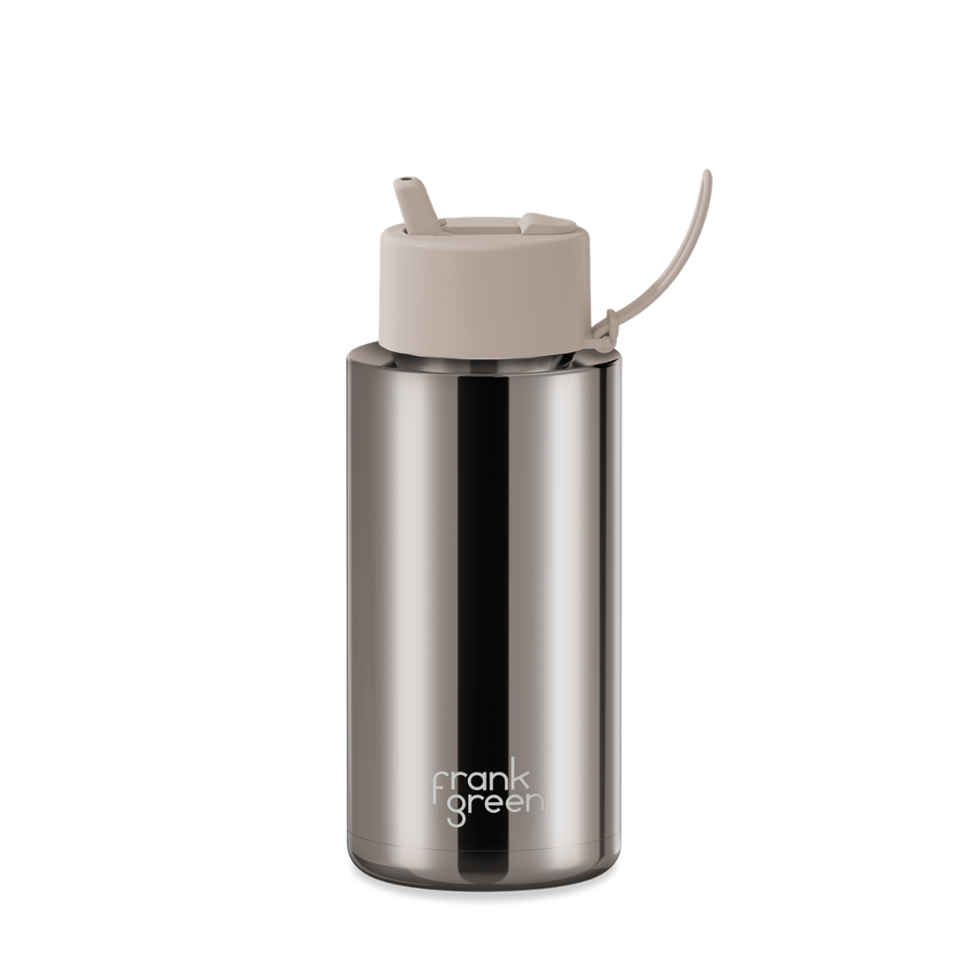 Frank Green 34oz Moon Dust Chrome with Flip Straw Lid