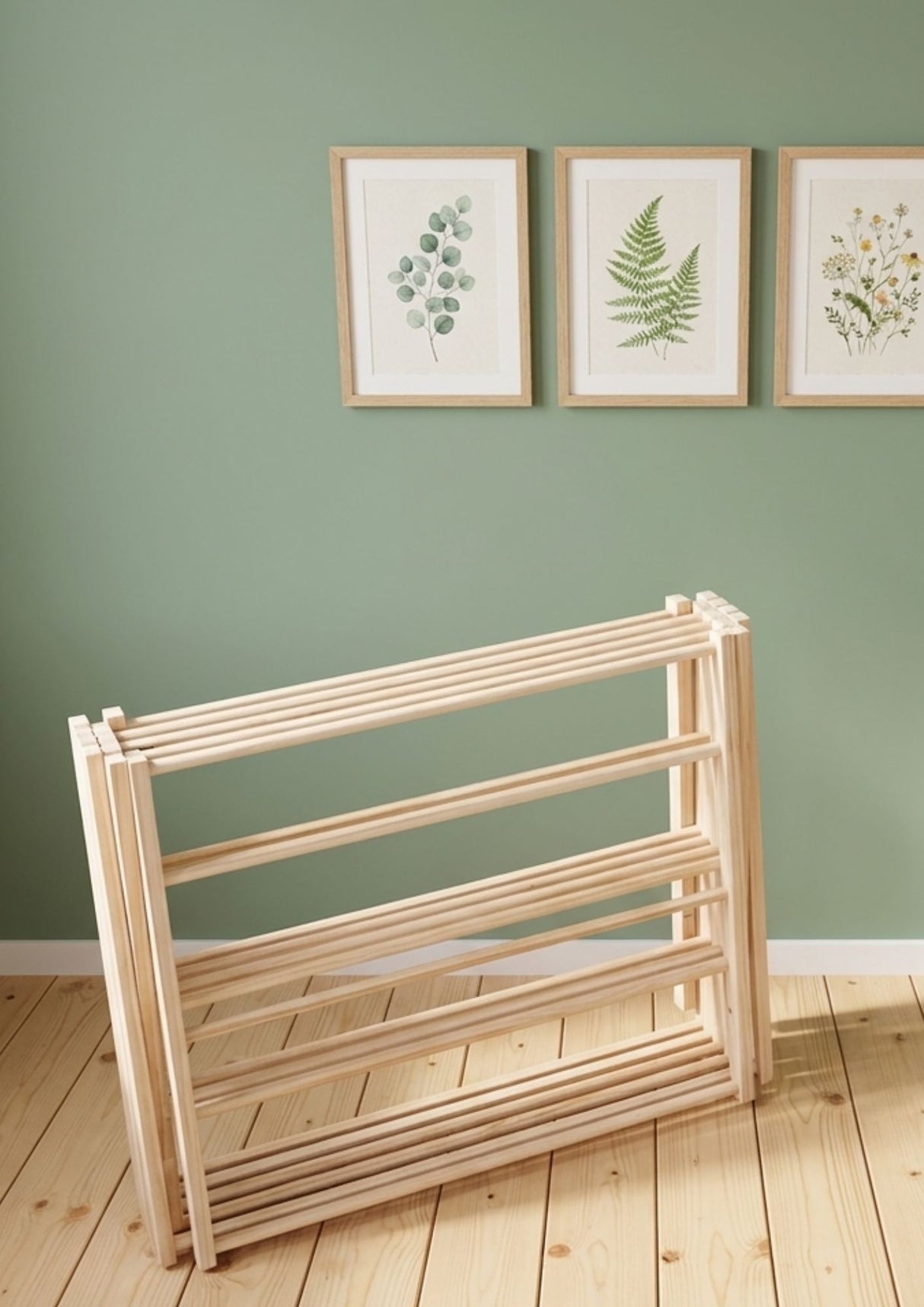 Pine folding clothes drying rack