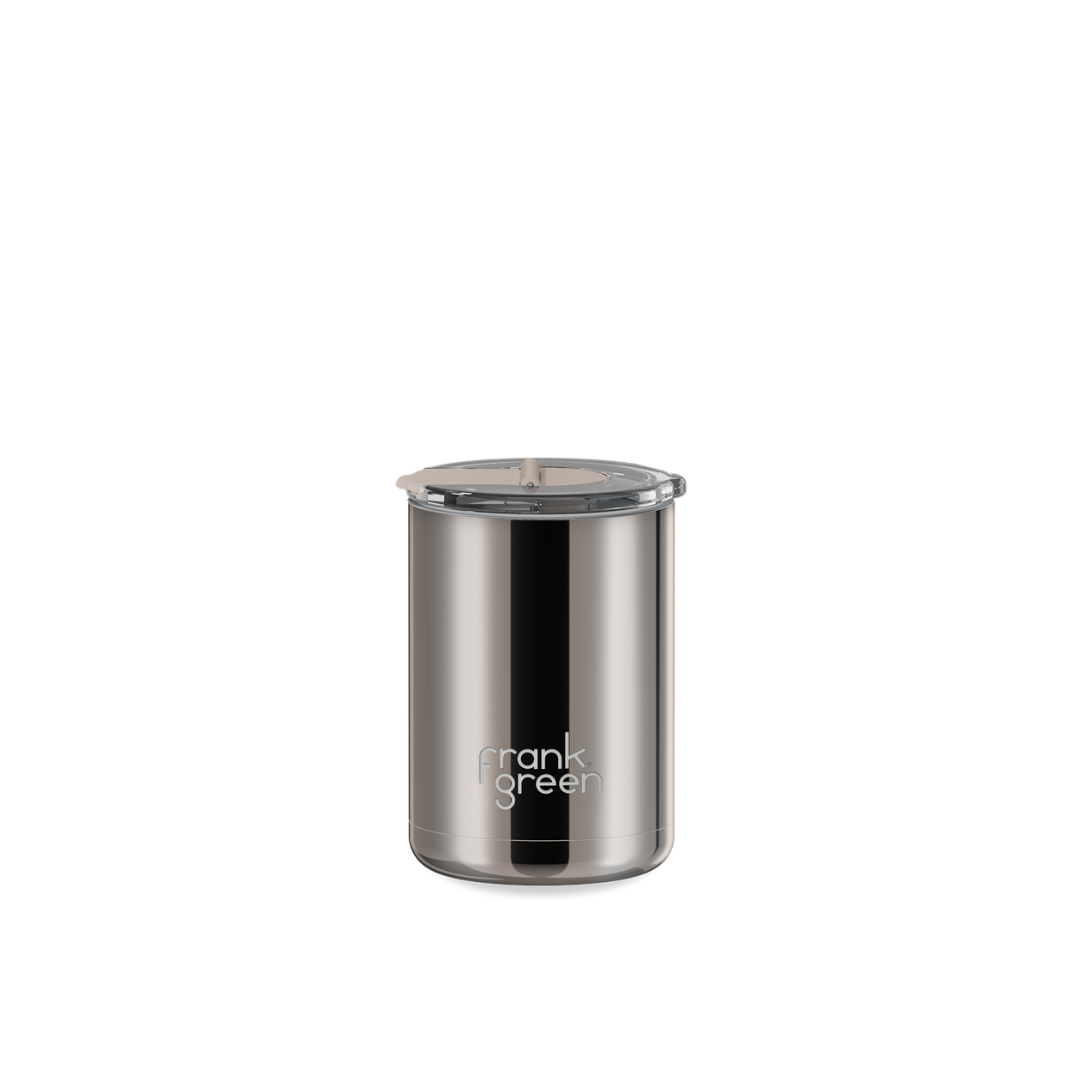 Frank Green Cup Hinged Lid Moon DustChrome 12oz