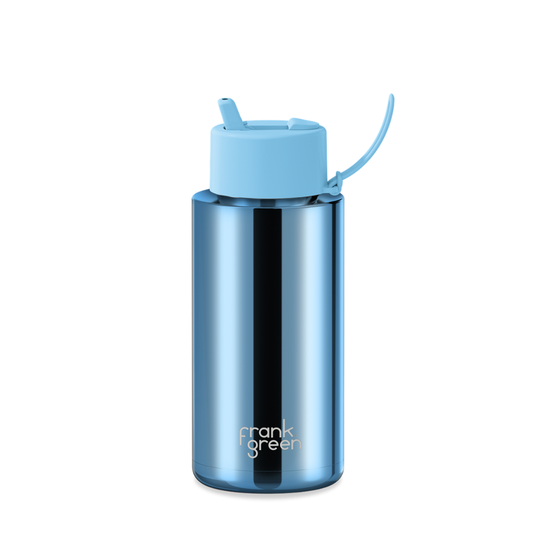 Frank Green 34oz Light Blue Chrome with Flip Straw Lid