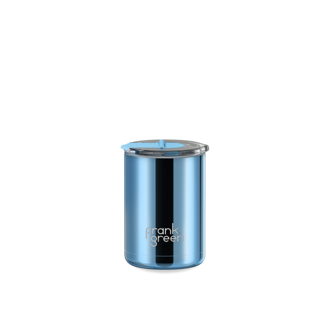 Frank Green Cup Hinged Lid Light Blue Chrome 12oz
